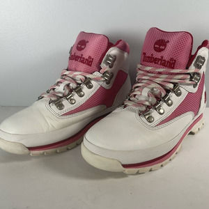 Y2K Timberland Women's lace-up Retro Pink Hiking Boots 7.5M Outdoors GUC Leather
